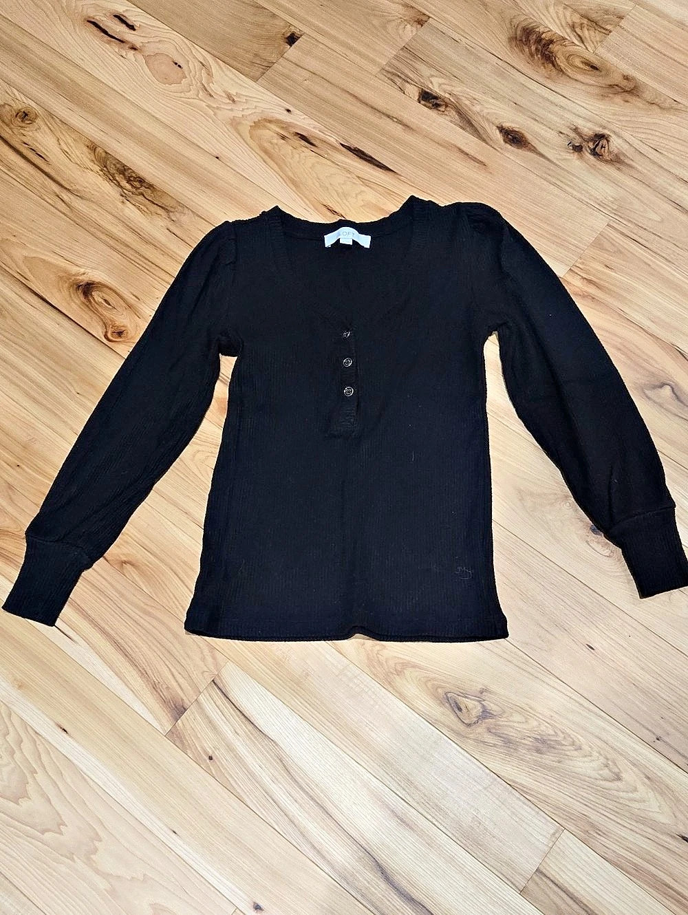 LOFT Black Long Sleeve Button Neck Top Size XS